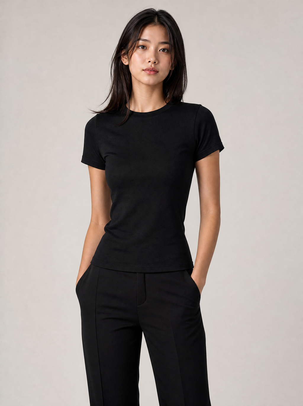 Worn by a Japanese female model: Women's Fitted Tee
