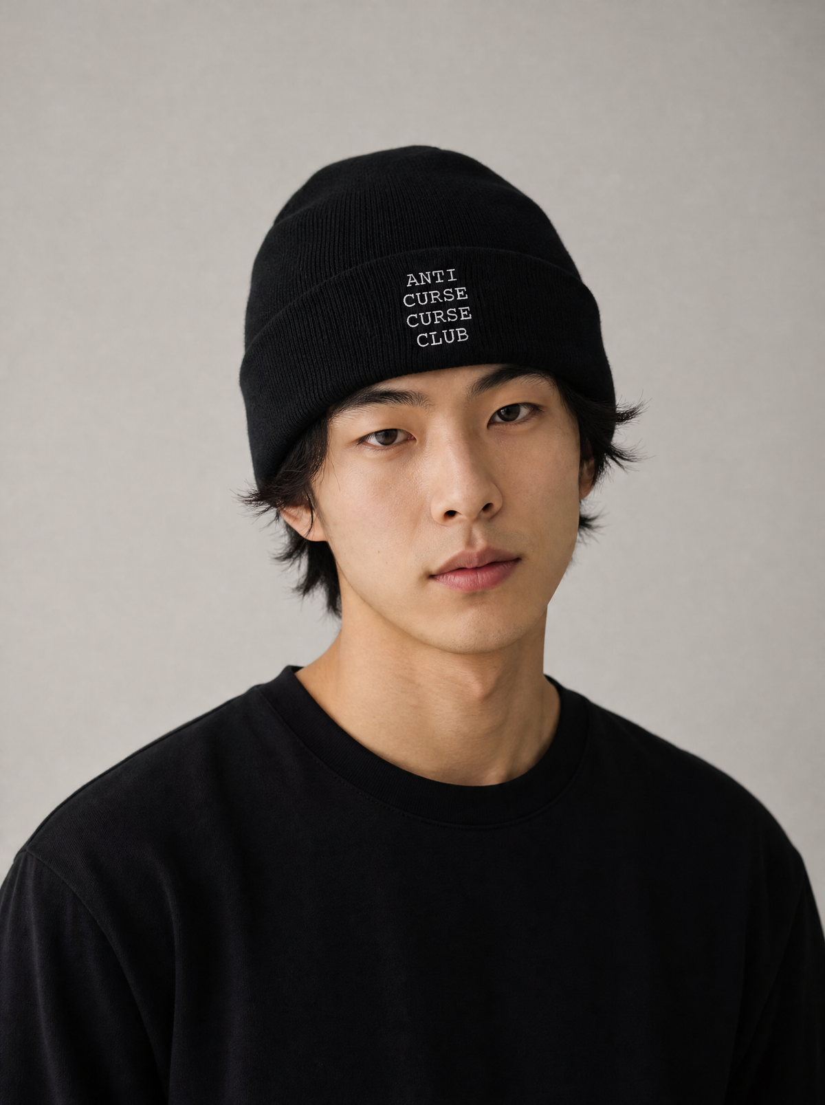 Anti Curse Crew Beanie worn by model