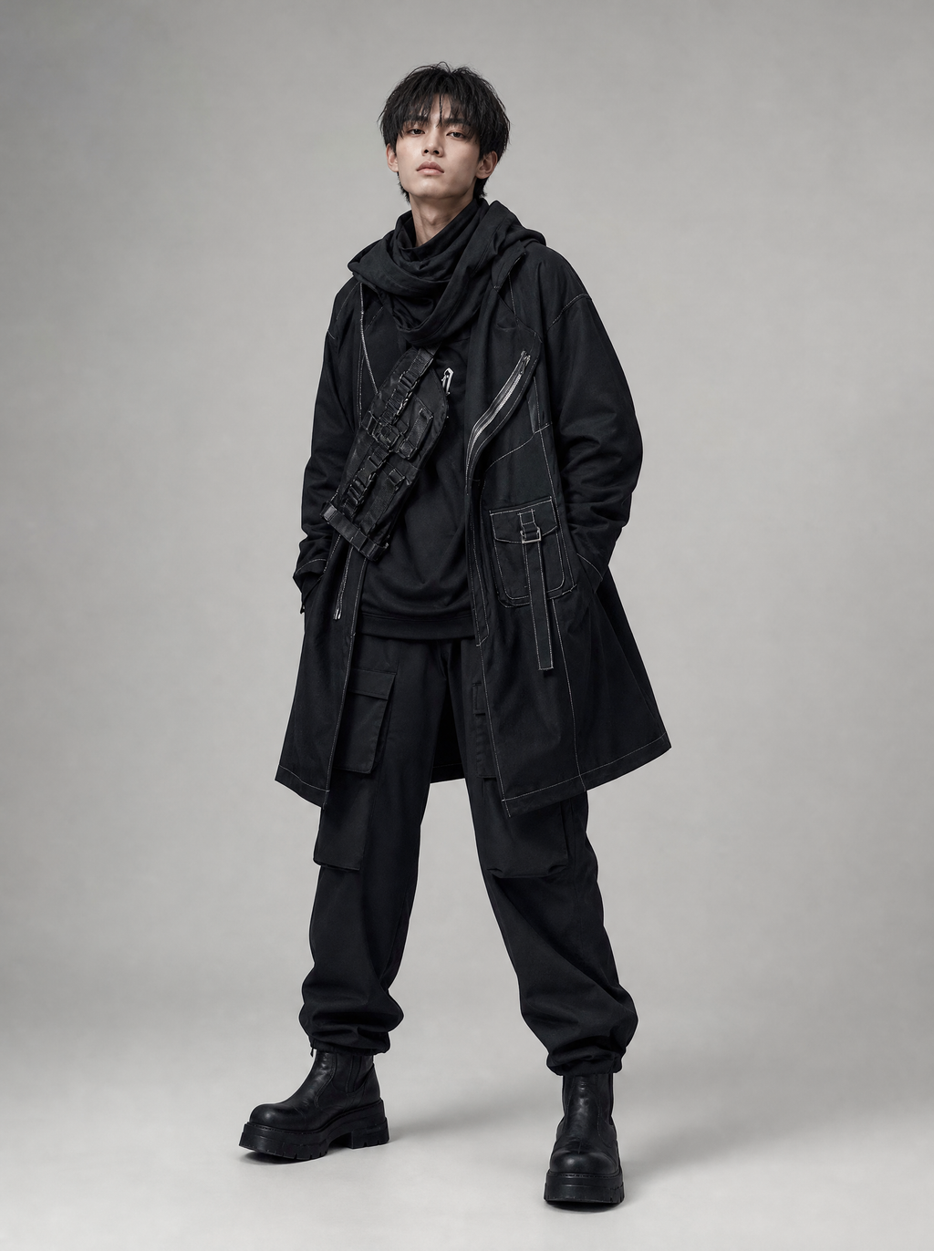 Dark Revolution Jacket and Crossbody Bag worn by model