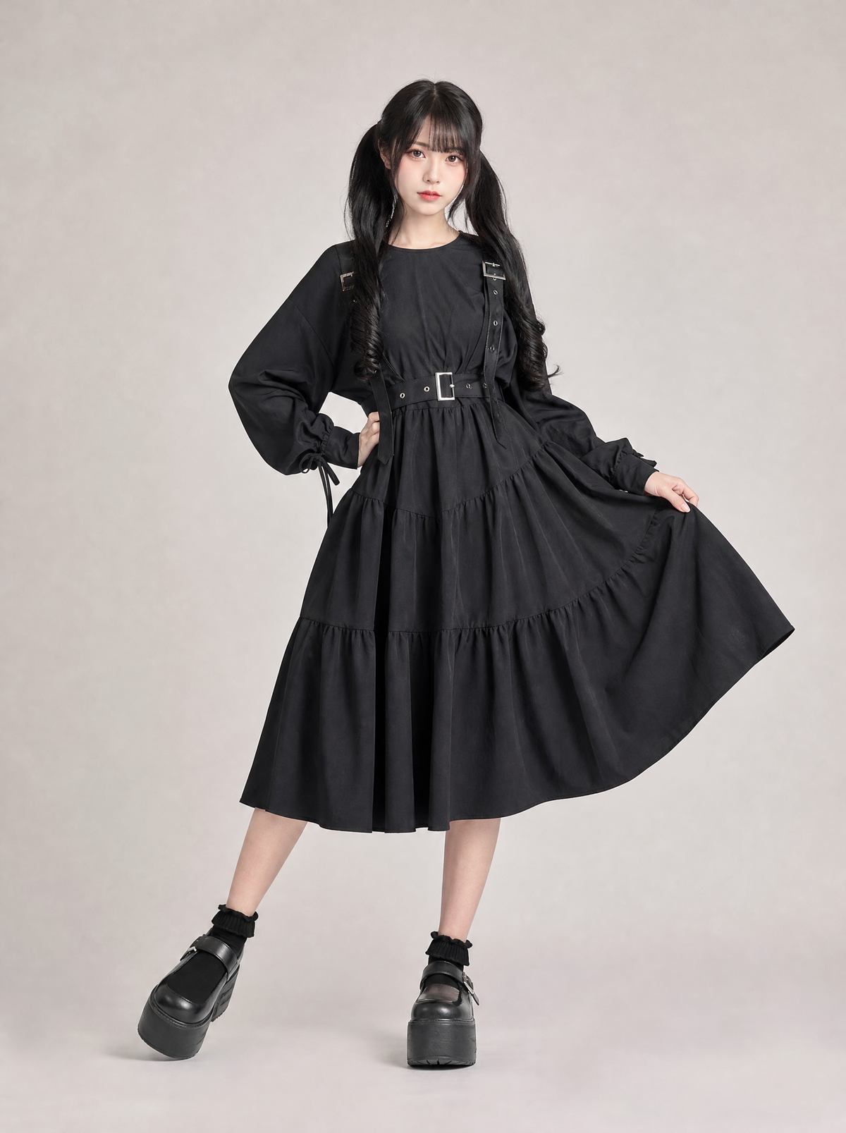 Worn by a Japanese female model: Harajuku Gothic Lolita Punk Dress