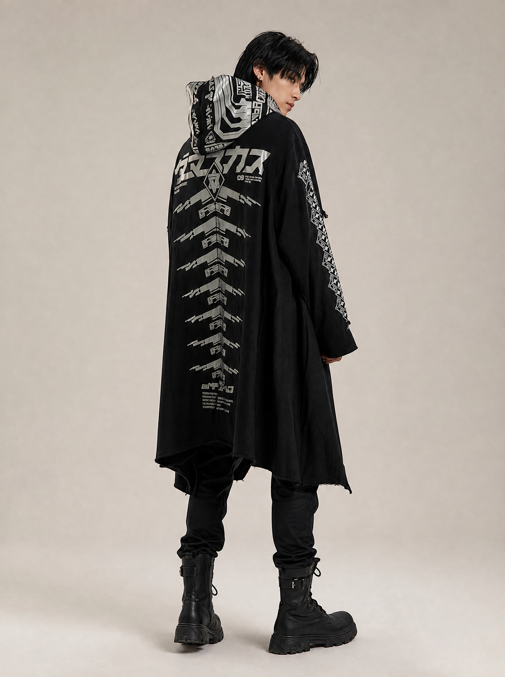 Cyber Alien Trench Coat worn by model