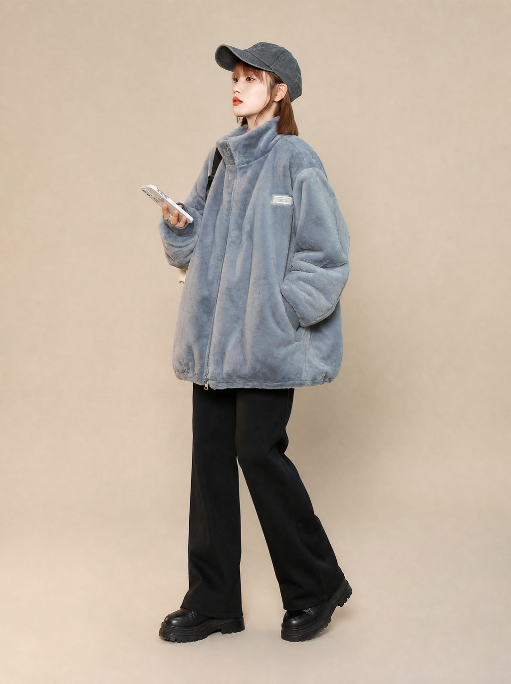 Worn by a Japanese female model: Women's VX11 Furry Winter Jacket