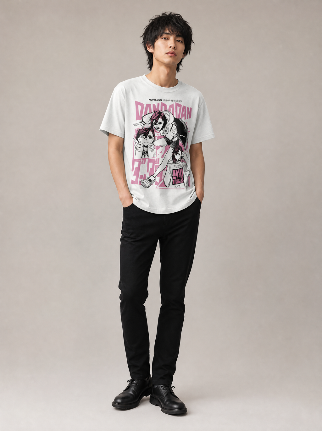 Worn by a Japanese male model: Dandadan Seiko Ayase Graphic Tee