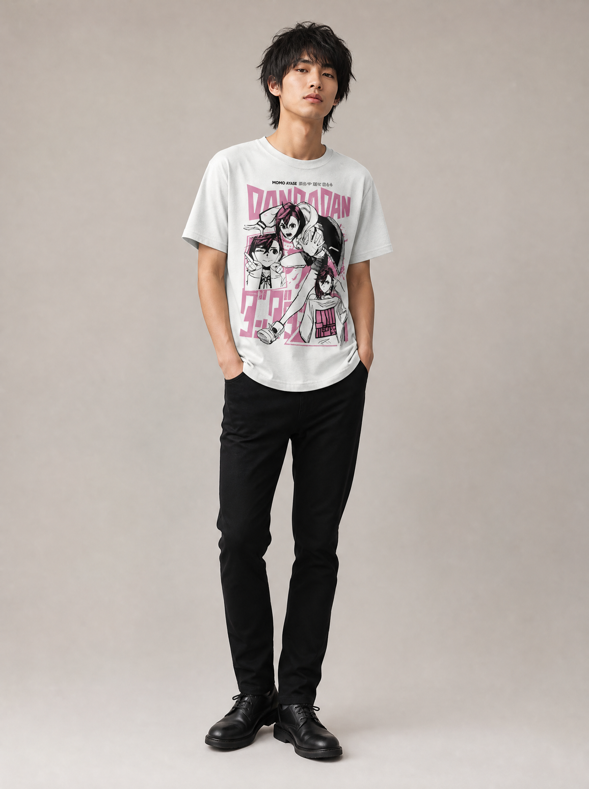 Worn by a Japanese male model: Dandadan Seiko Ayase Graphic Tee
