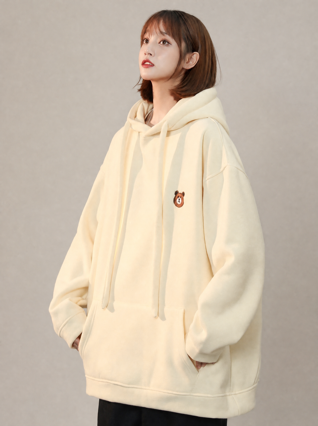 Worn by a Japanese female model: Women's Classic Teddy Hoodie