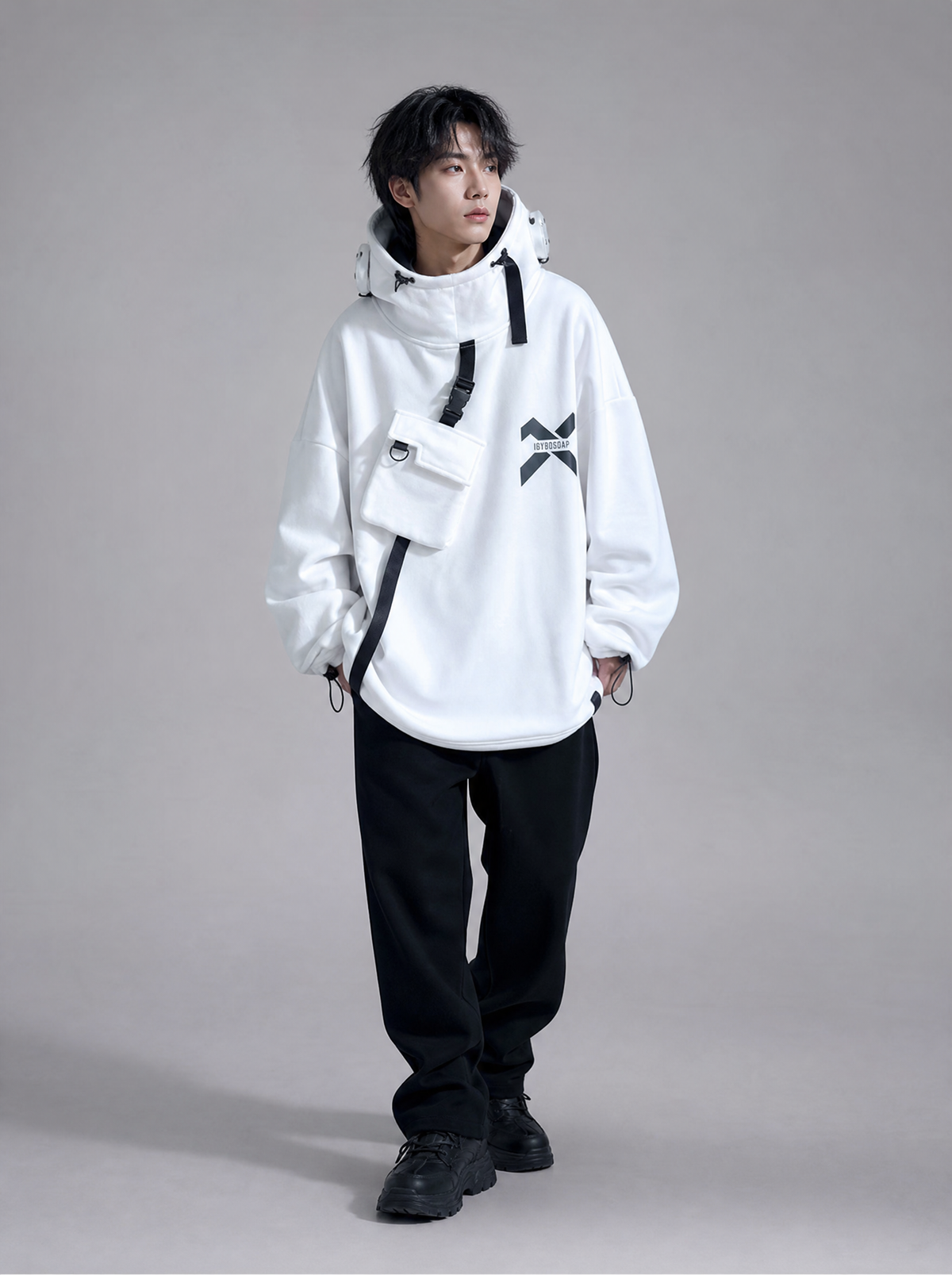 Worn by a Japanese male model: HiH13 Secret X Hoodie