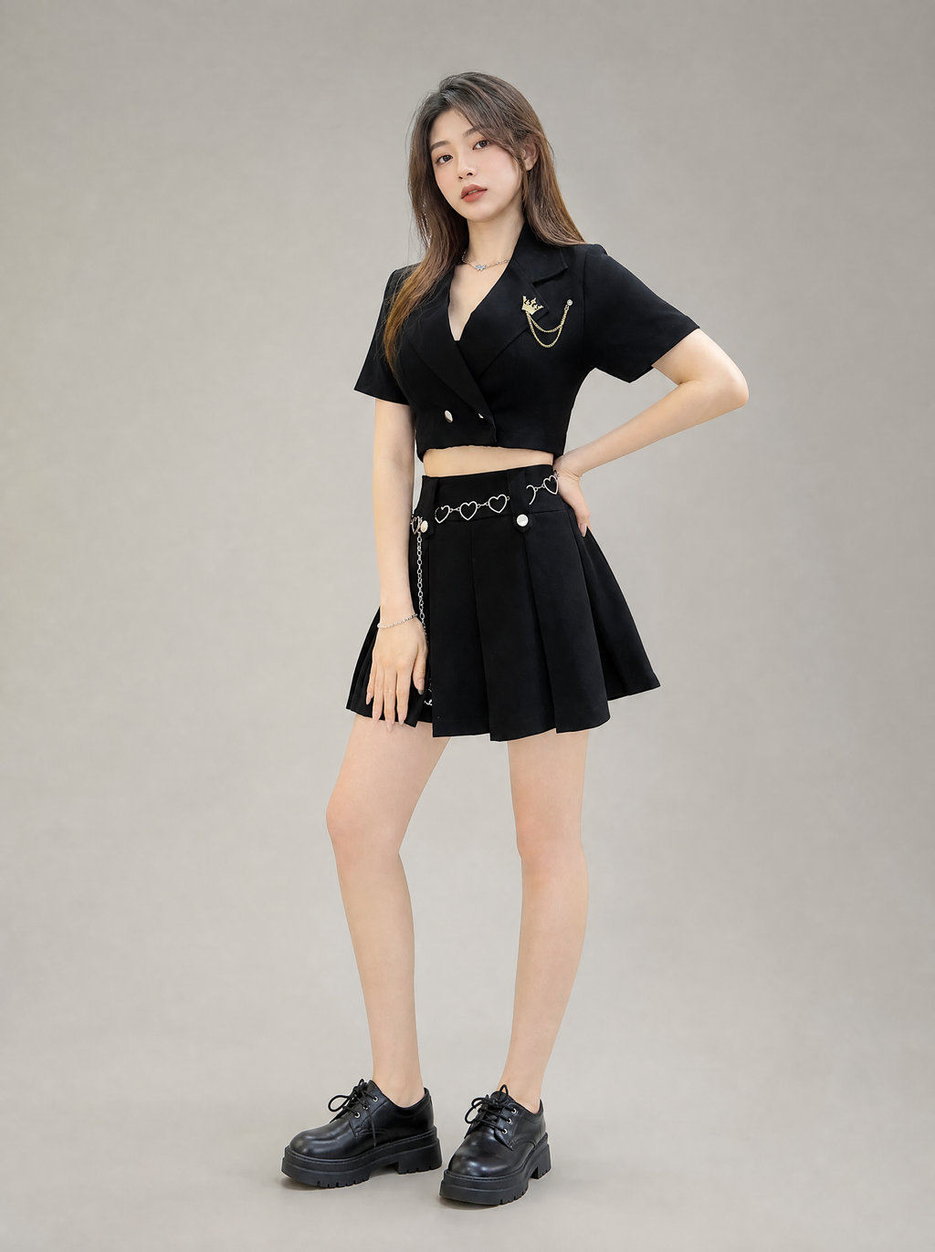 Worn by a Japanese female model: Harajuku Shirt & Skirt Set