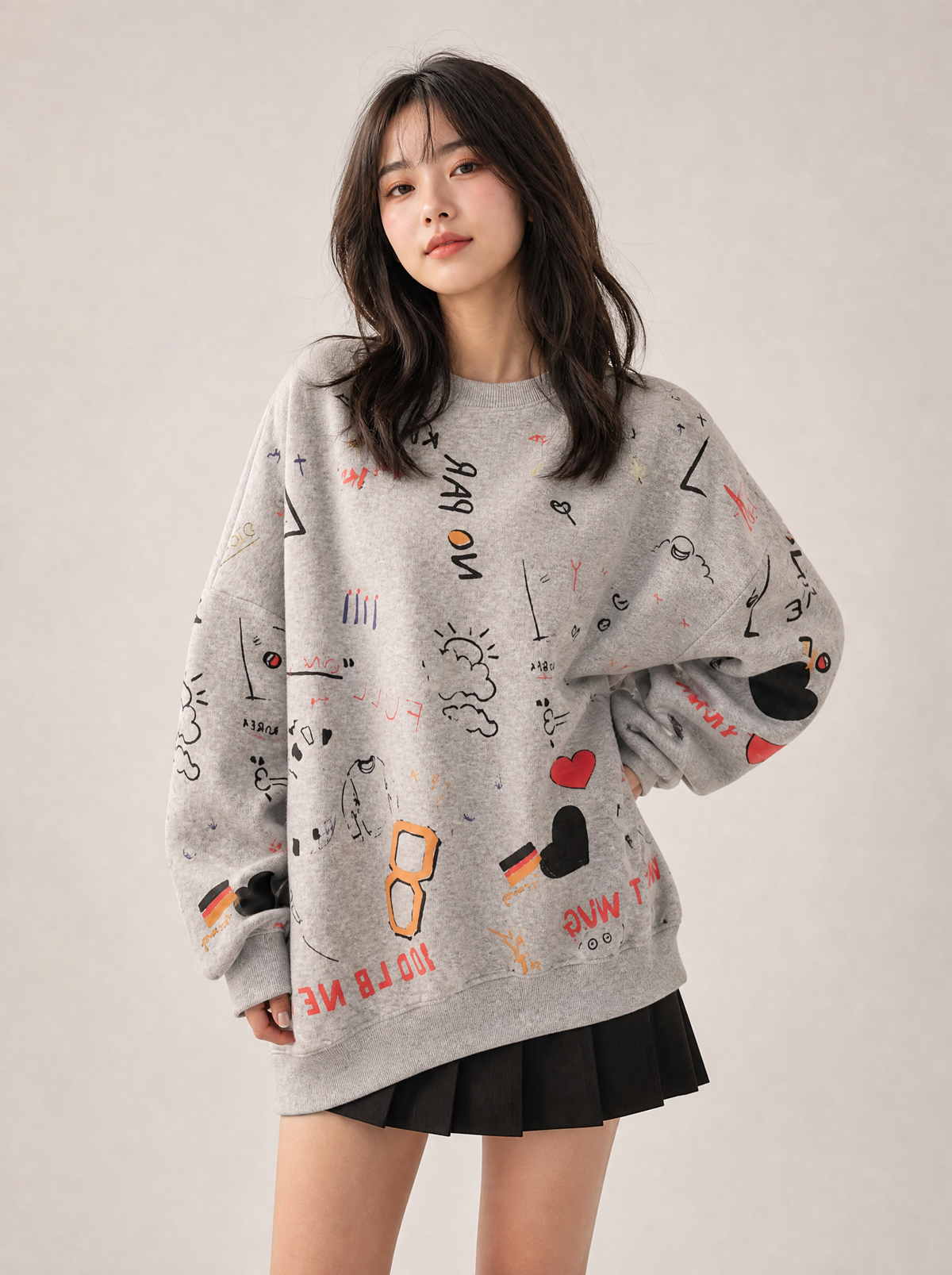 Worn by a Japanese female model: Kawaii Harajuku Sweatshirt