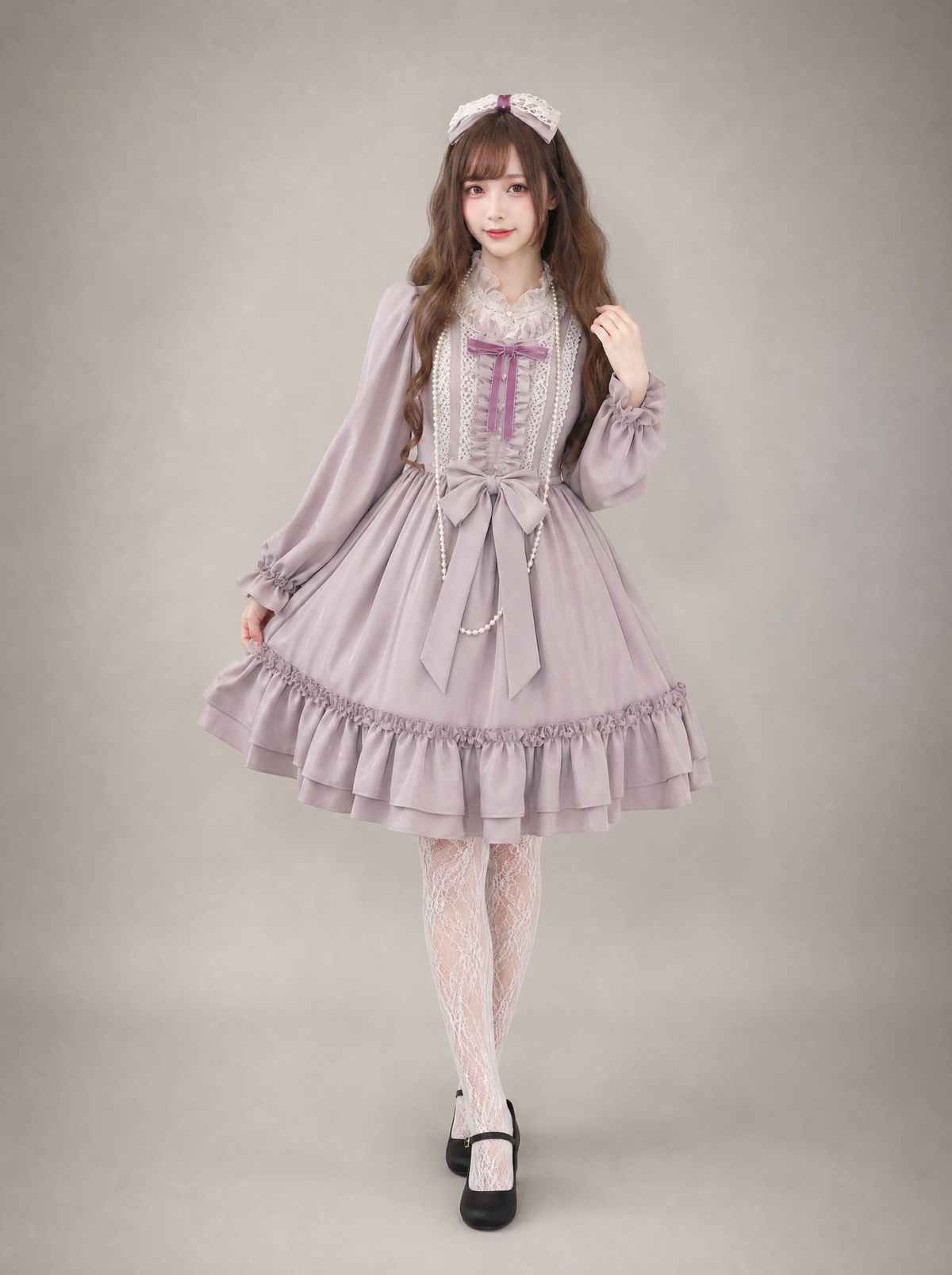 Worn by a Japanese female model: Women's Lavender Lolita Dress