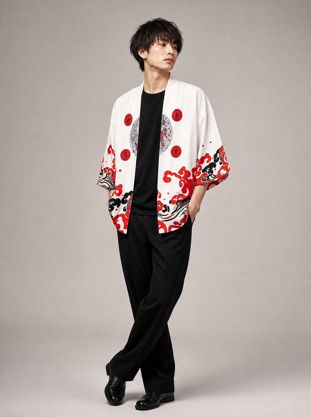 Worn by a Japanese male model: YC6040 Blood Devil Kimono