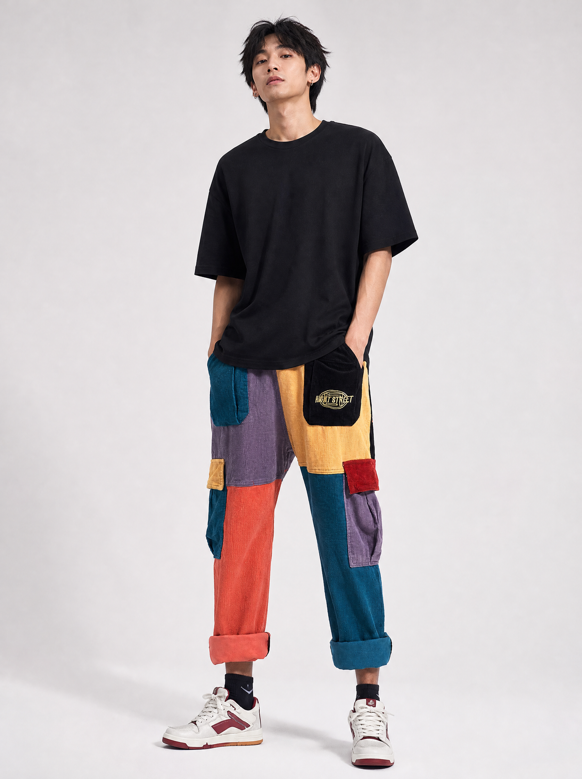 Worn by a Japanese male model: NP2 Urban Patchwork Cargo Pants