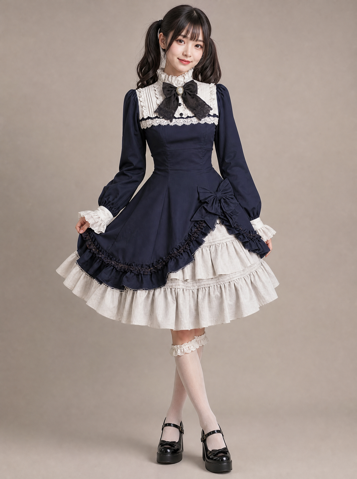 Worn by a Japanese female model: Sweet Gothic Lolita Dress