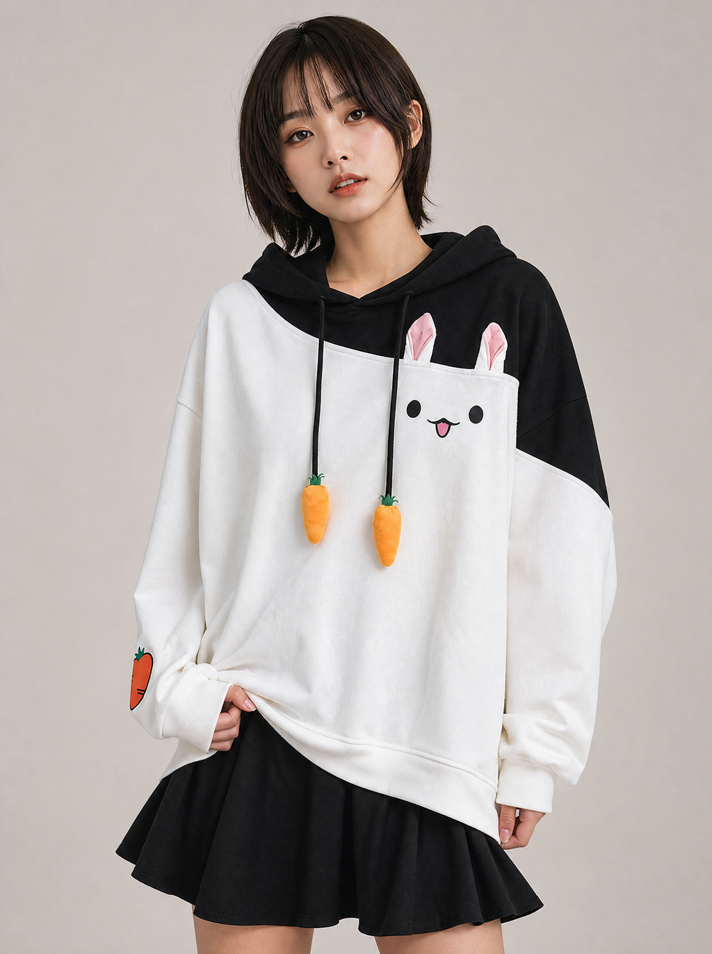 Worn by a Japanese female model: Street Fashion Bunny Hoodie