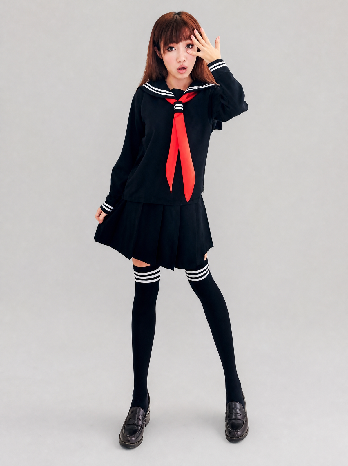 Worn by a Japanese female model: Japanese Navy Sailor Uniform