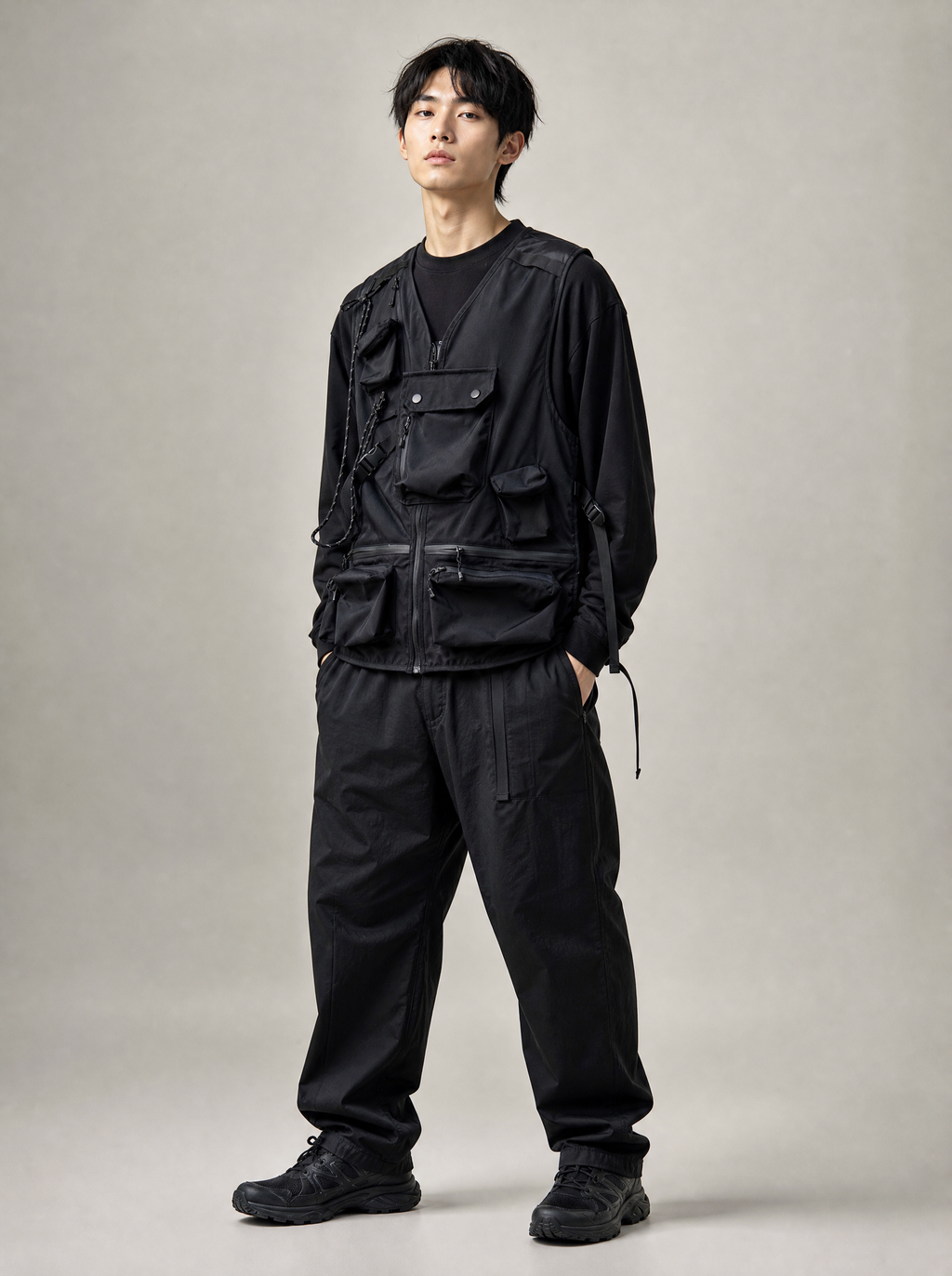 Worn by a Japanese male model: DuskV01 X2 Vest