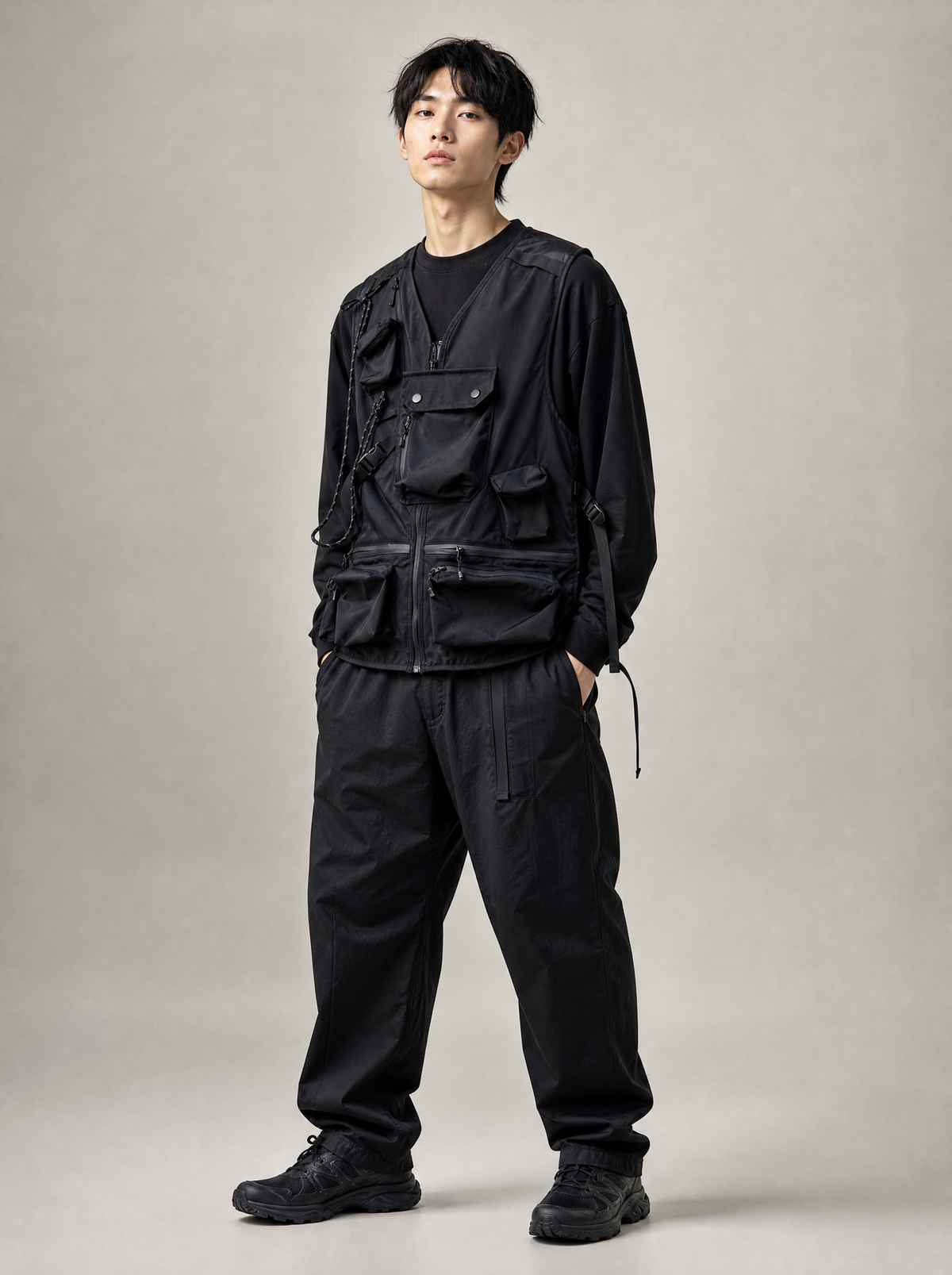 Worn by a Japanese male model: DuskV01 X2 Vest