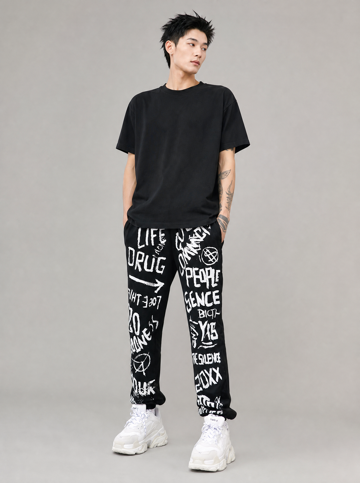 Worn by a Japanese male model: APP2 Urban Speed Racer Sweatpants