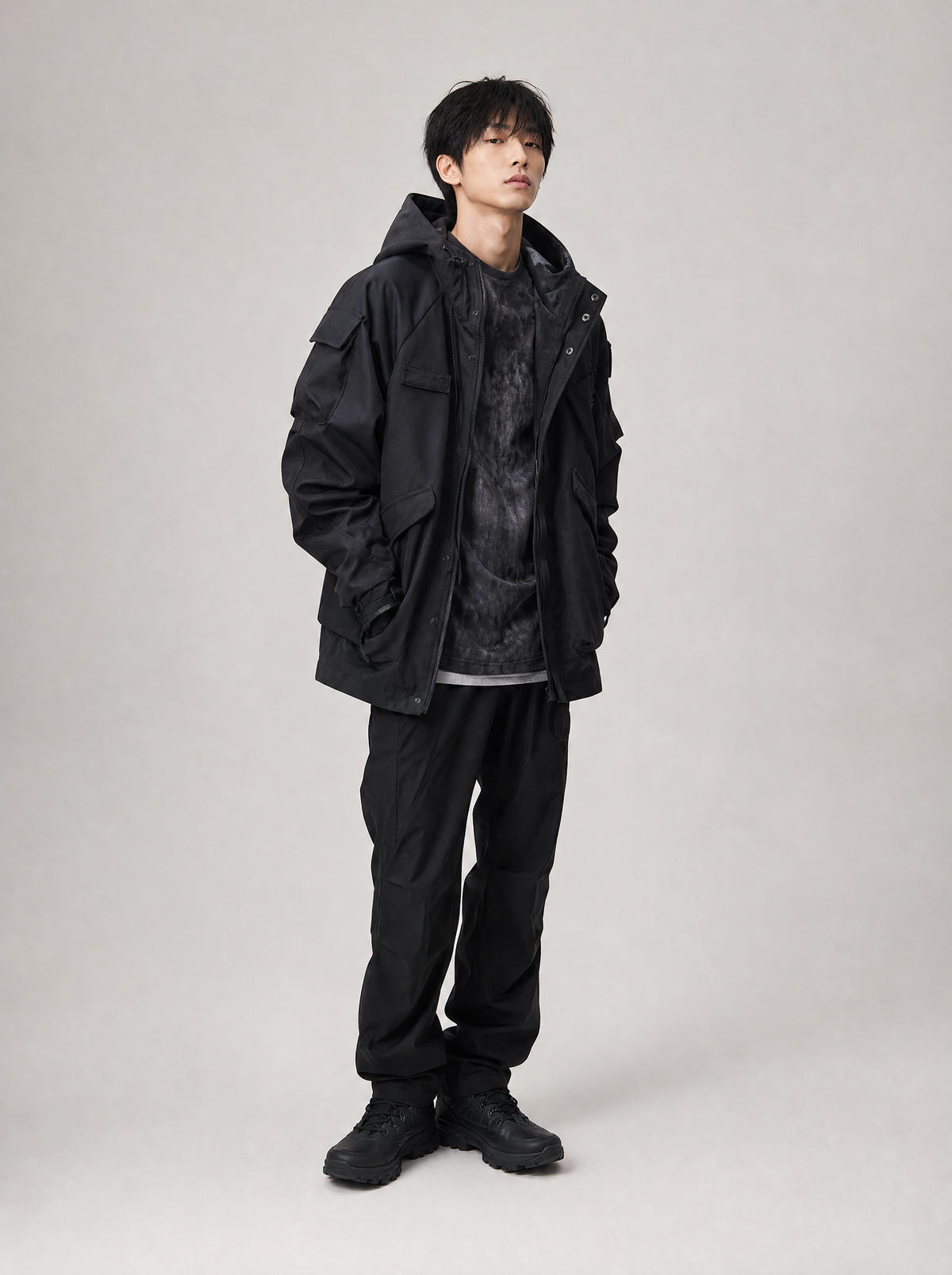 Worn by a Japanese male model: HiJ39 Black Retaliation Jacket