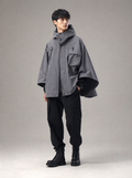 Worn by a Japanese male model: HiJ40 Grey I-Tech Poncho