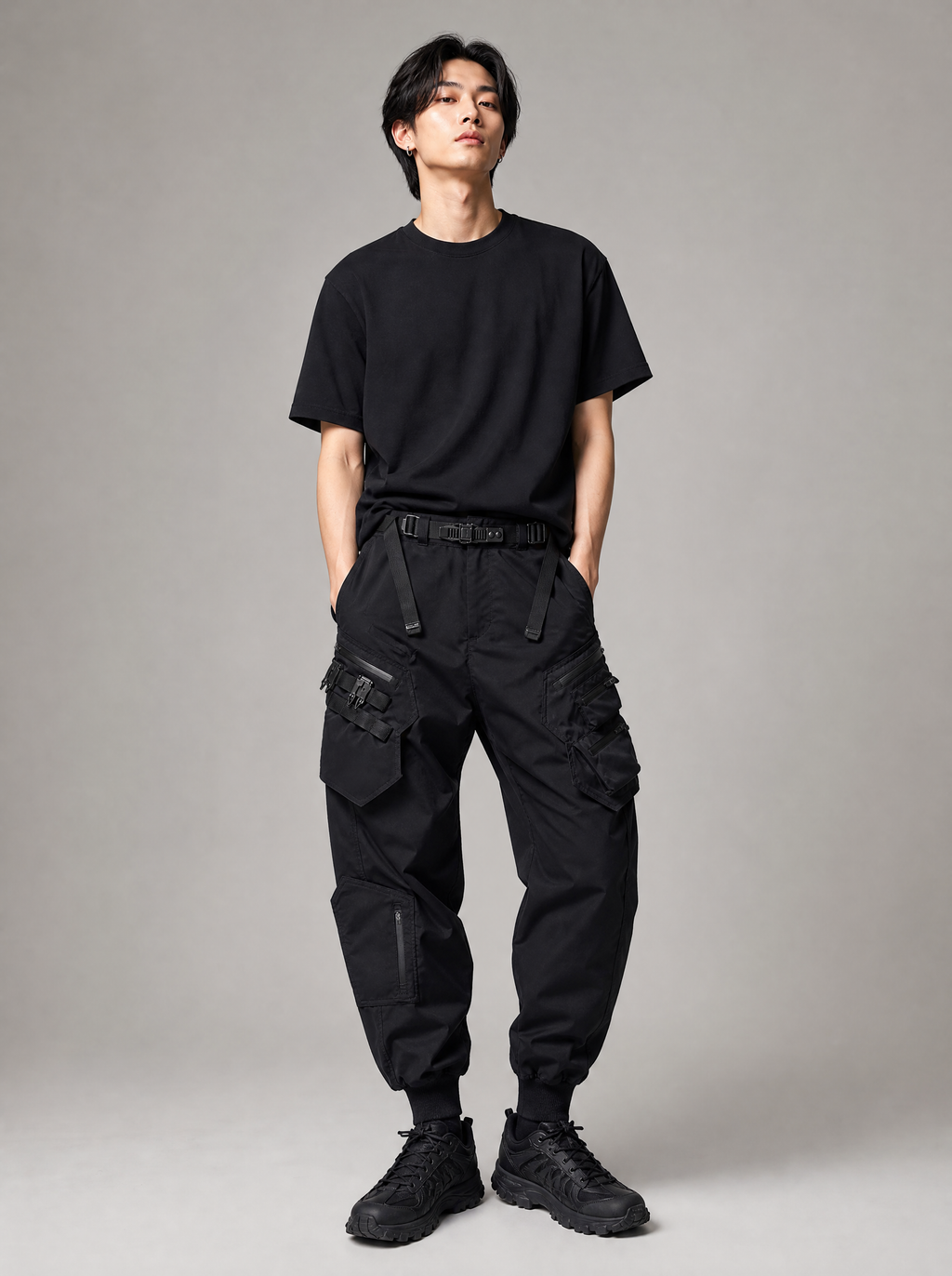 Worn by a Japanese male model: IBP323 CX Matte Black Pants