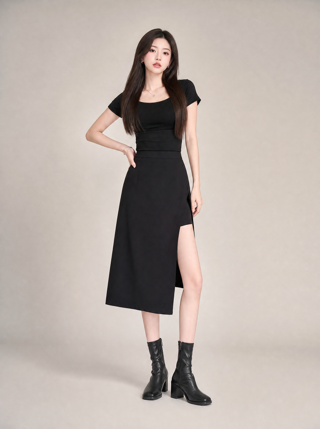 Worn by a Japanese female model: High Waist Harajuku Split Skirt