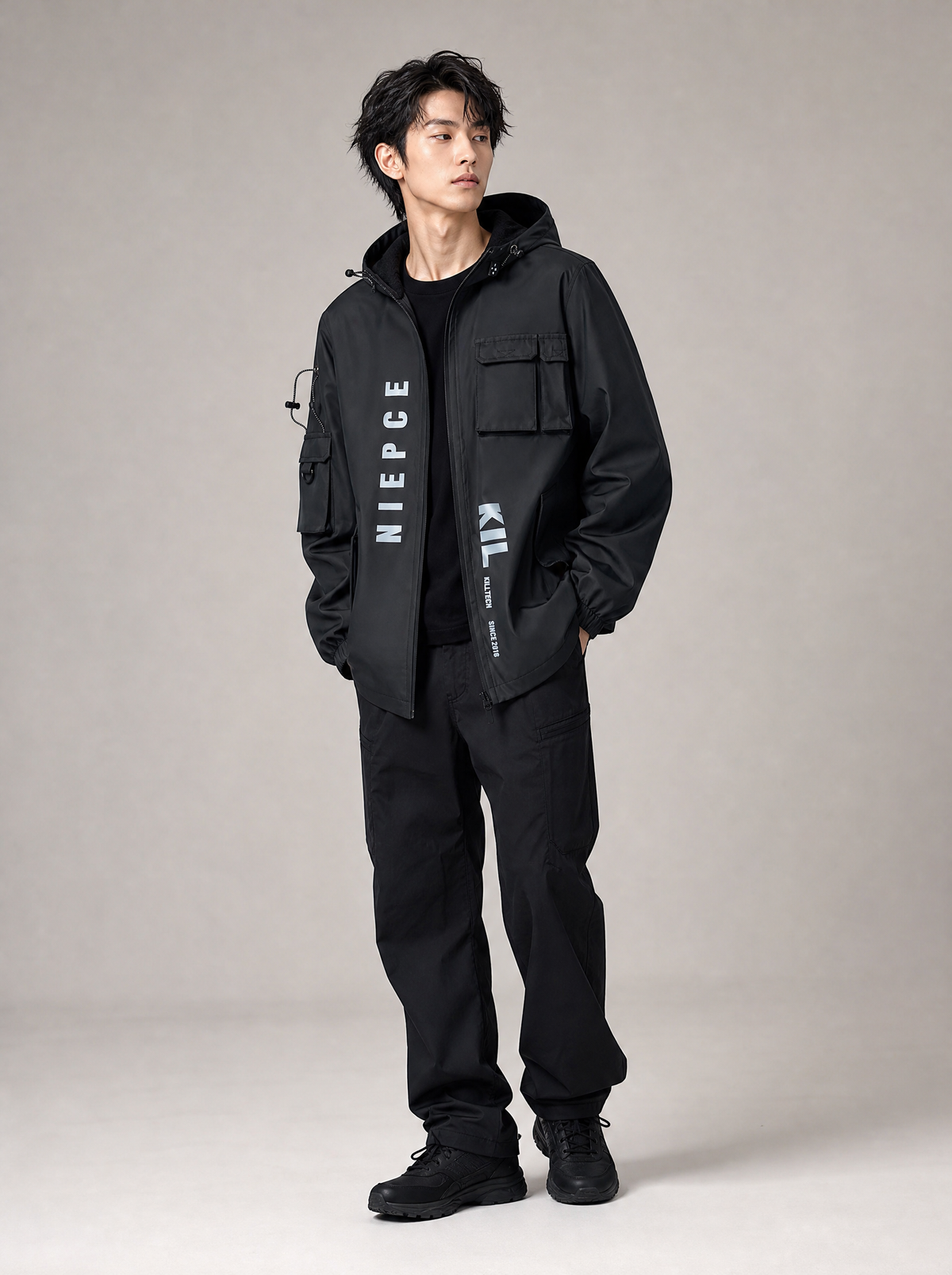 Worn by a Japanese male model: KillerJ1 Synthetic Leather Jacket