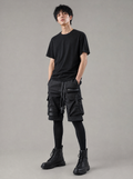 Worn by a Japanese male model: IBS429 Paratrooper Matte Black Shorts