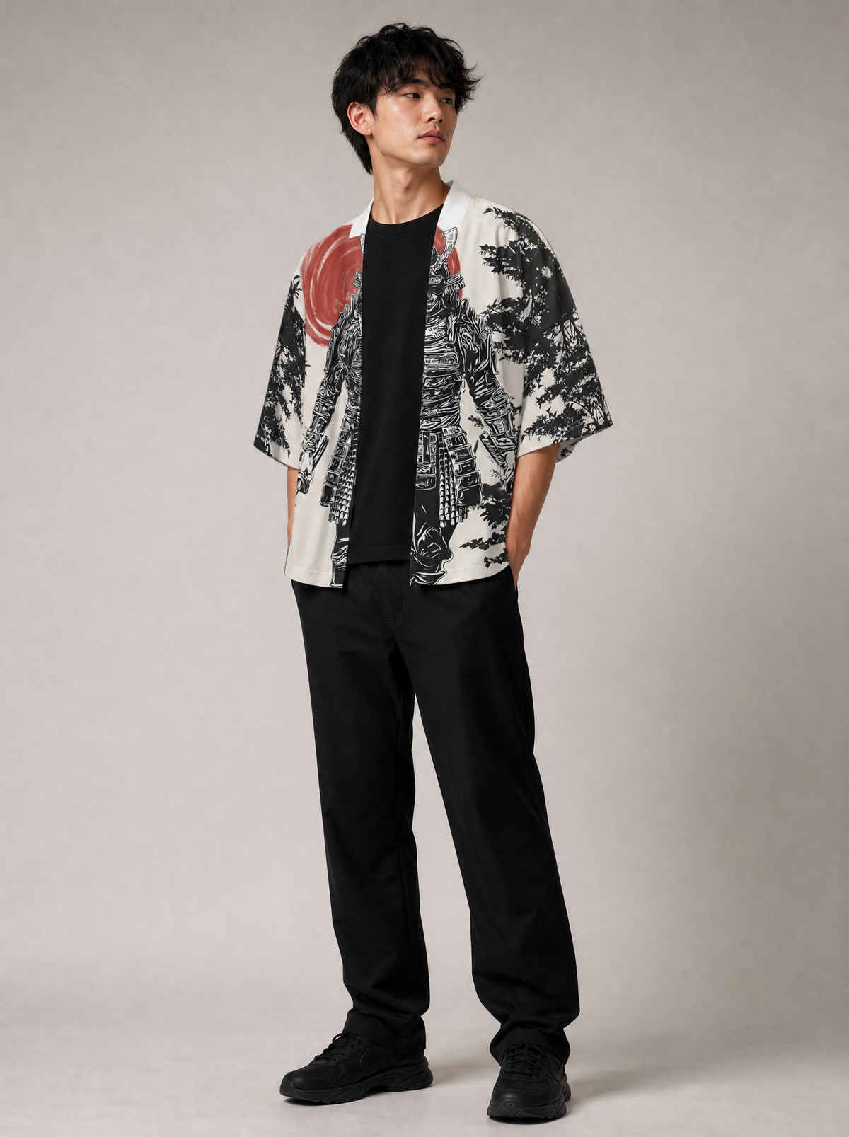 Worn by a Japanese male model: K15 Demon Samurai Kimono