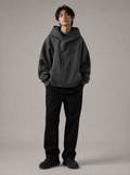 Worn by a Japanese male model: HiH38 Grey Layered Hoodie