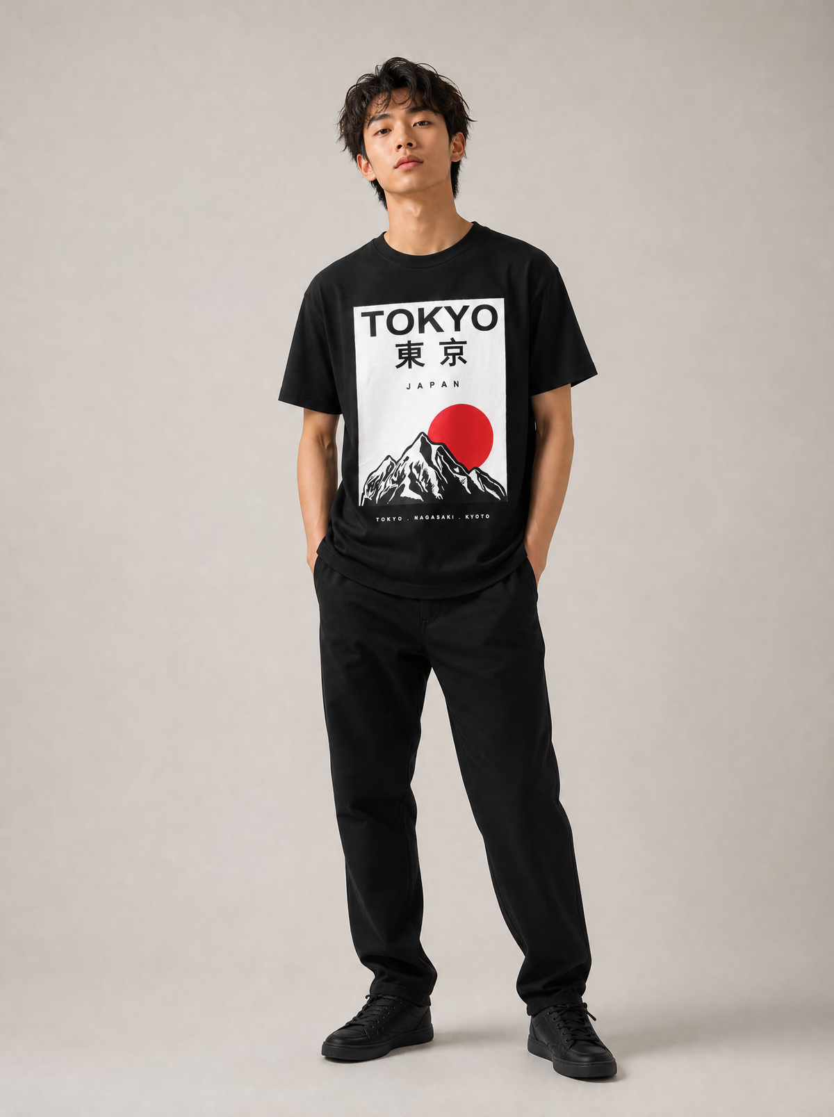 Worn by a Japanese male model: PTT104 Tokyo Art Tee