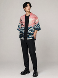 Worn by a Japanese male model: K30 Sunset Sea Kimono