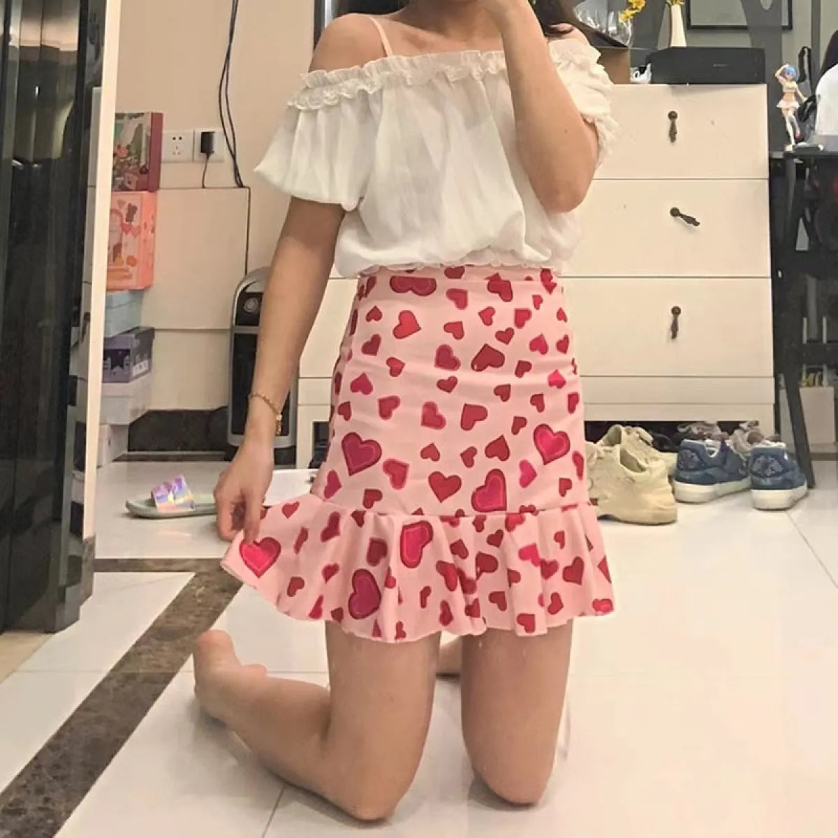 Kawaii Pink Heart Mermaid Skirt