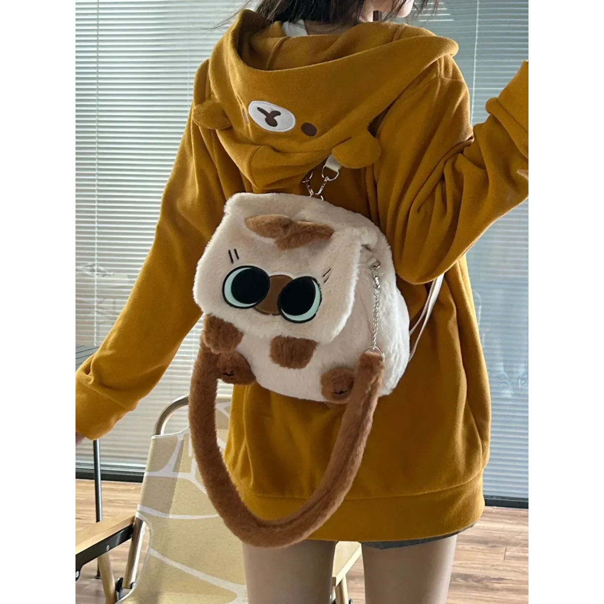 Kawaii Zip-Up Hoodie - Oversized Cute Bear Sweatshirt for Women