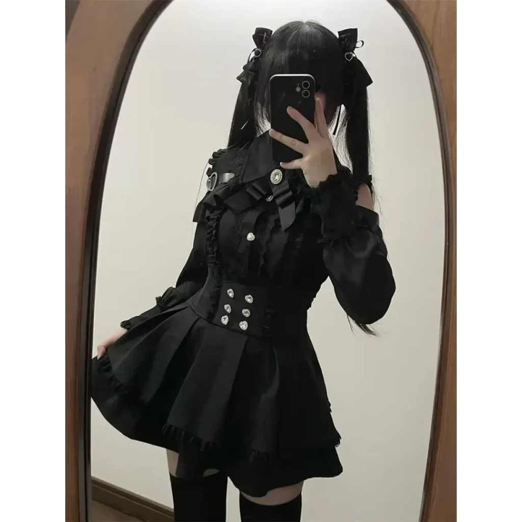 Lolita Harajuku Set – Lace Blouse & High Waist Skirt