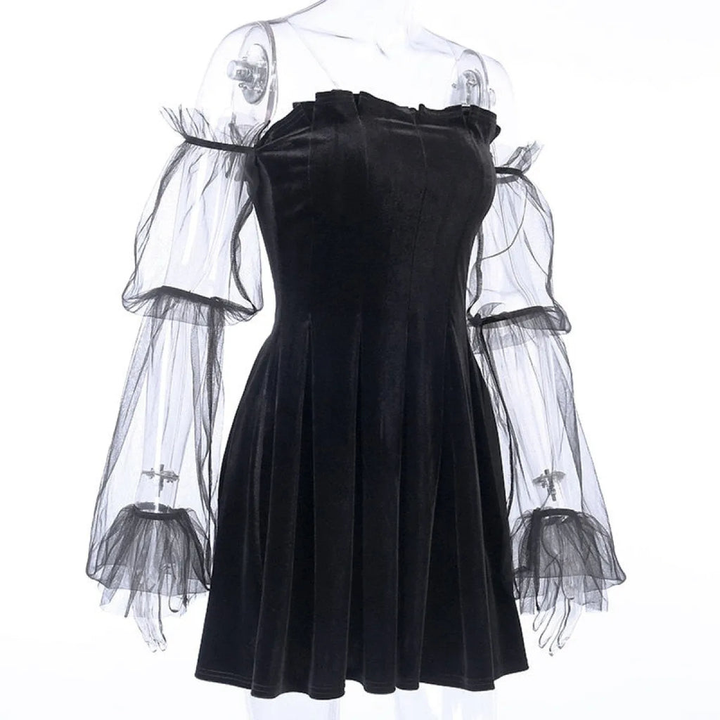 Mesh Long Sleeve Gothic Dress