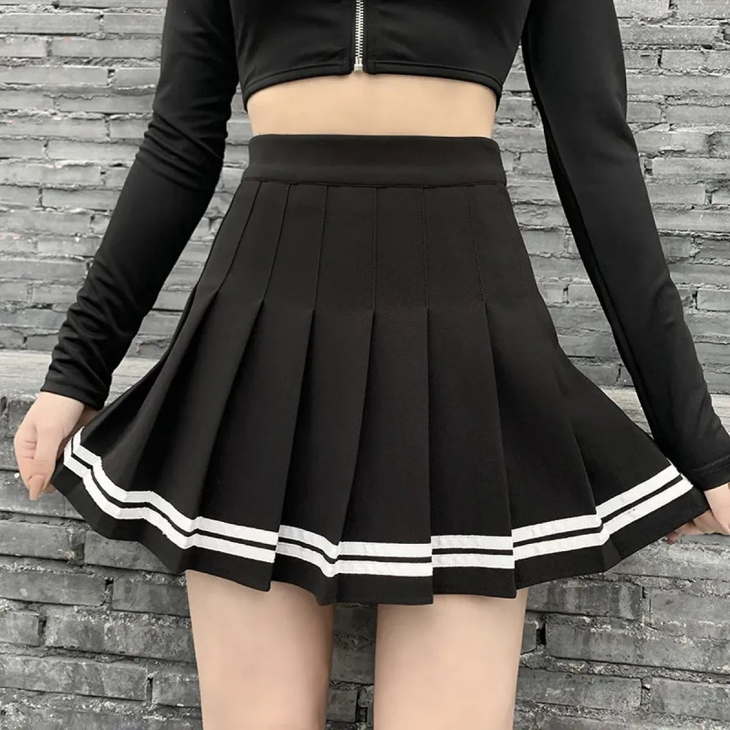 Harajuku Gothic Pleated Mini Skirt – Punk High Waist Patchwork Style