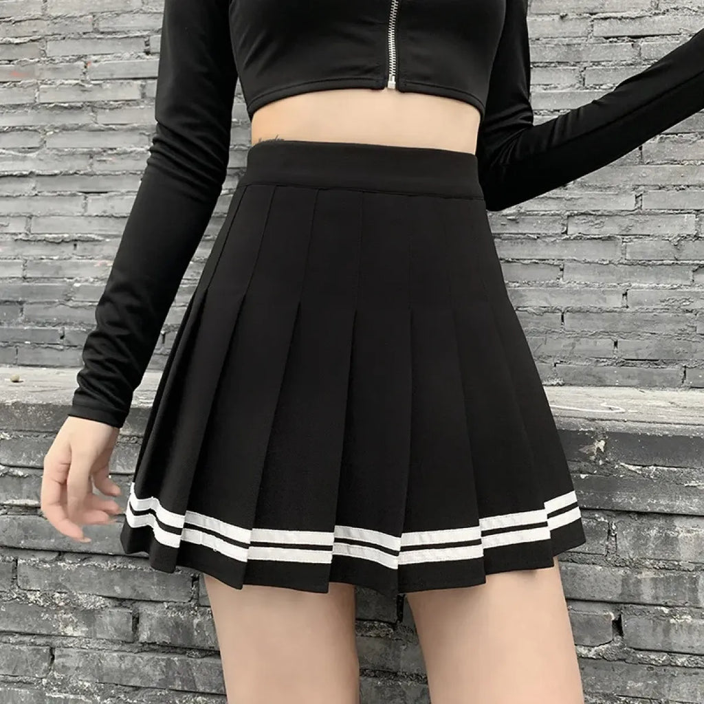 Harajuku Gothic Pleated Mini Skirt – Punk High Waist Patchwork Style