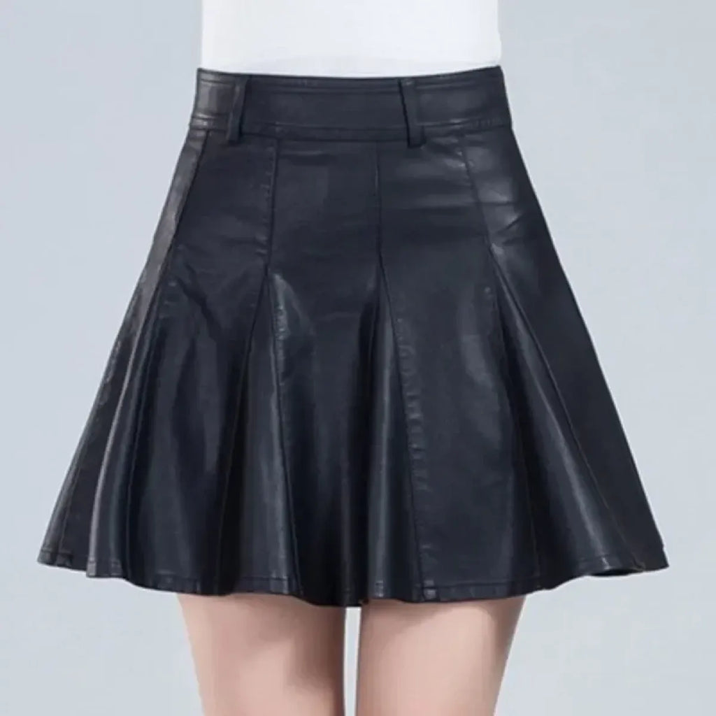 High Waist Pleated Leather Skirt – Korean Style Mini Skirt