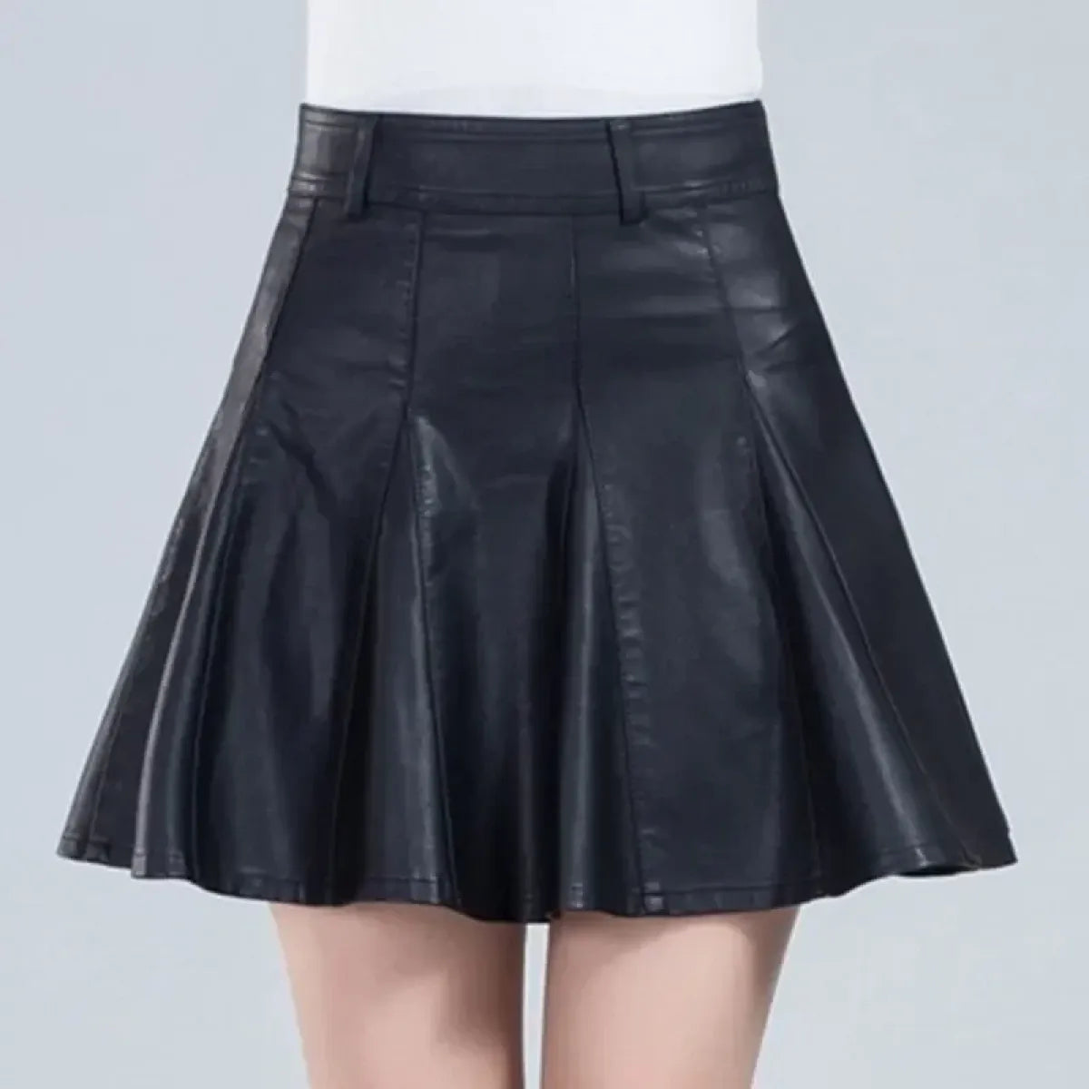 High Waist Pleated Leather Skirt – Korean Style Mini Skirt