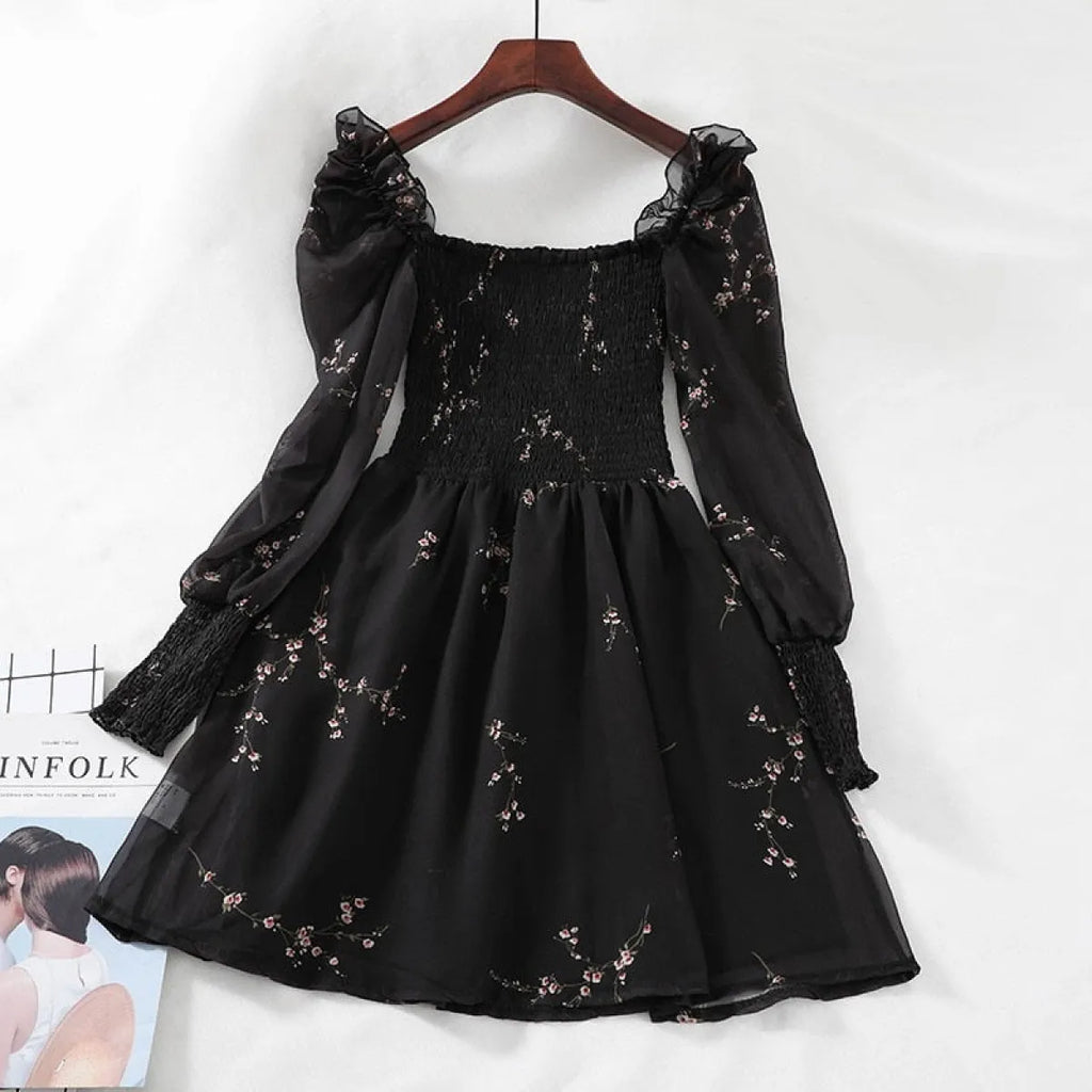 Vintage Flower Puff Sleeve Dress