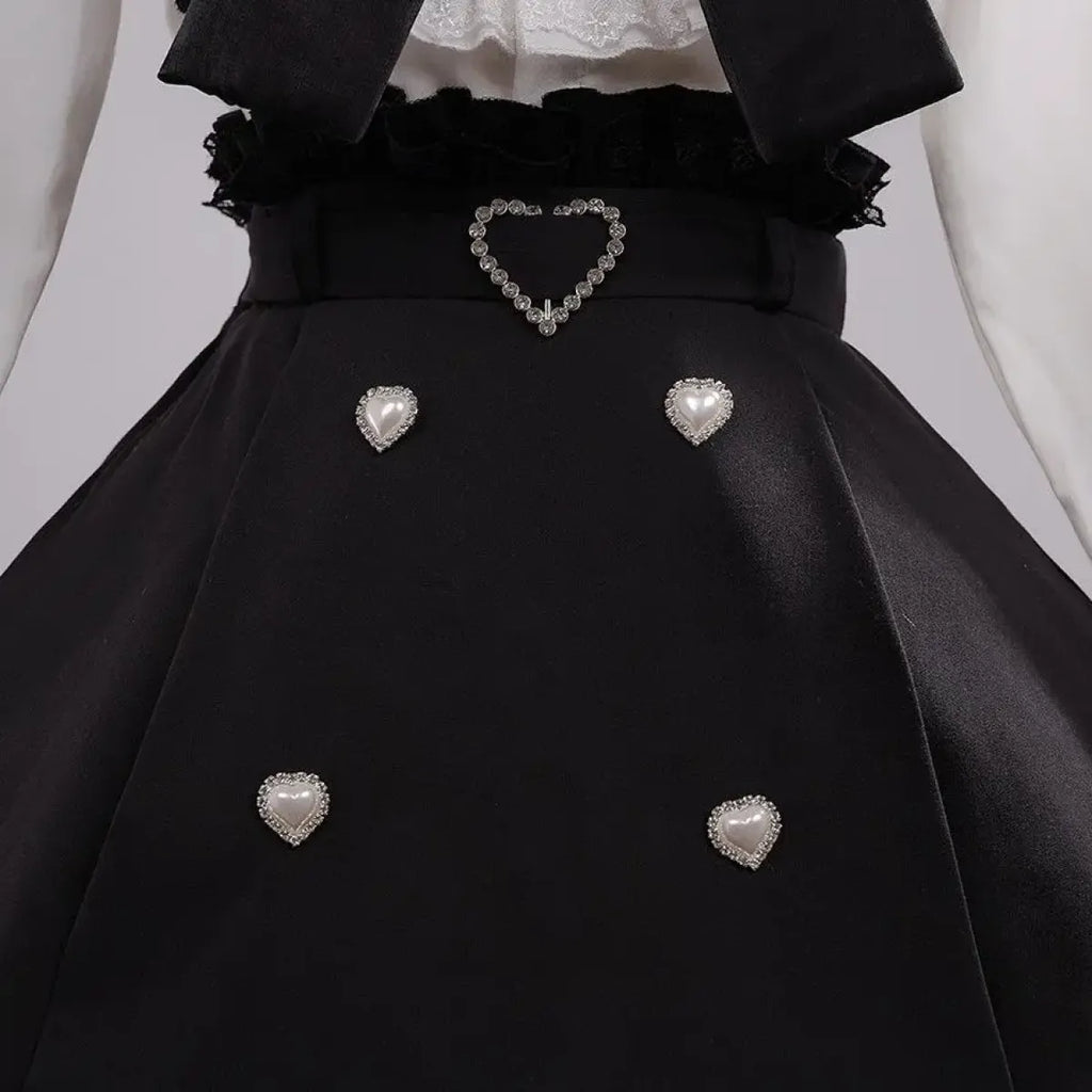 Black & White Sweet Lolita Blouse and Dress – Lace Ruffle Bow Detail