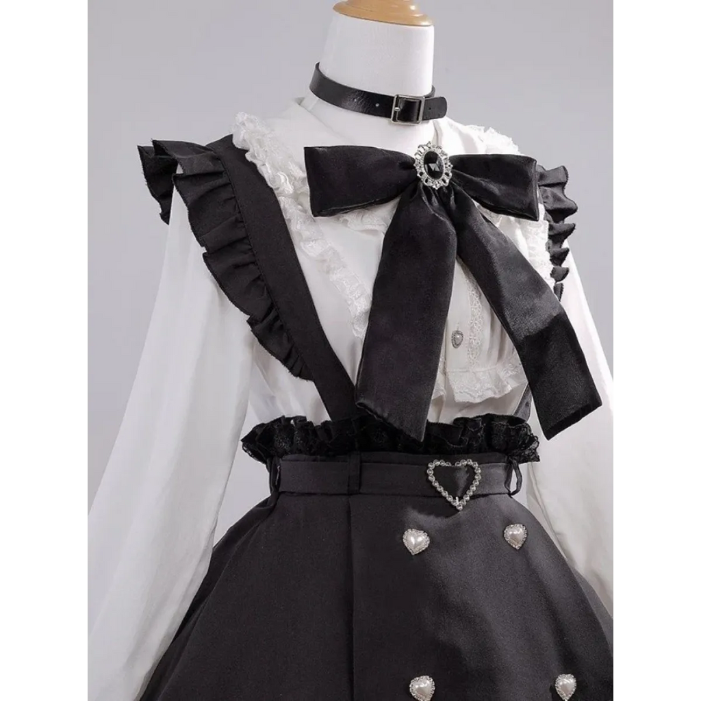 Black & White Sweet Lolita Blouse and Dress – Lace Ruffle Bow Detail