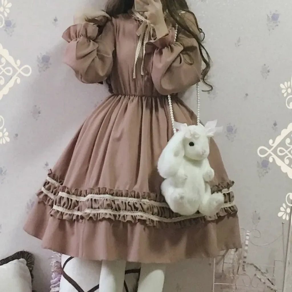 Retro Sweet Lolita Dress – Lace Trim Bowknot Vintage Style