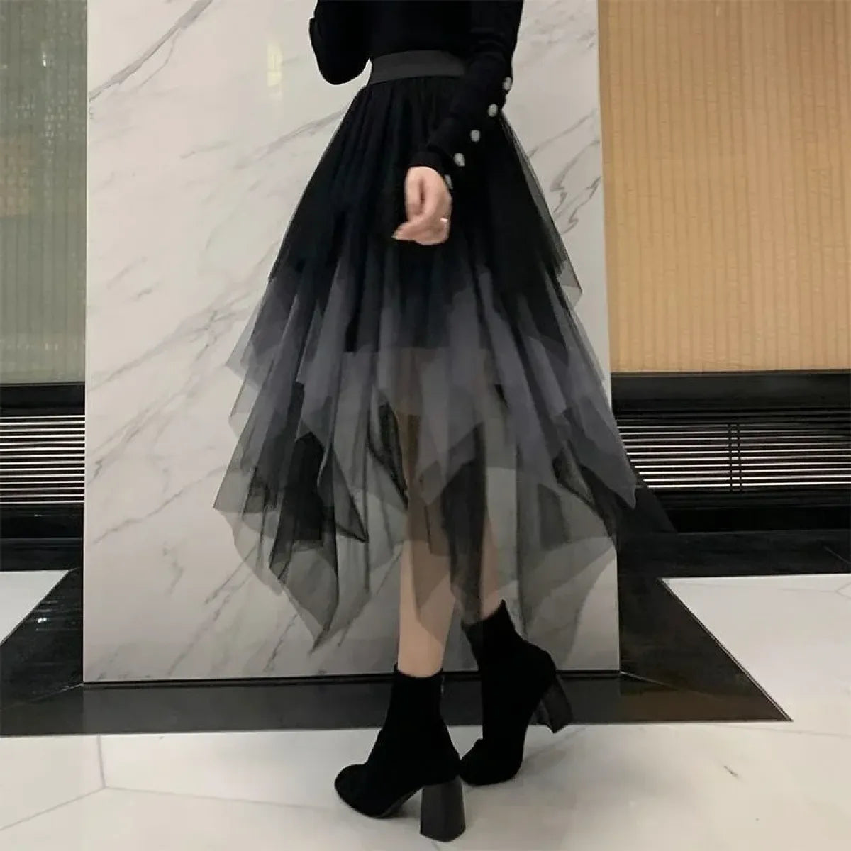 Tulle Midi Skirt for Women - Harajuku High Waist Fashion Summer Tutu
