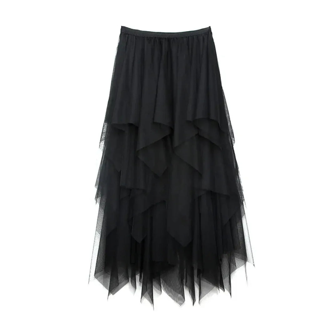 Tulle Midi Skirt for Women - Harajuku High Waist Fashion Summer Tutu