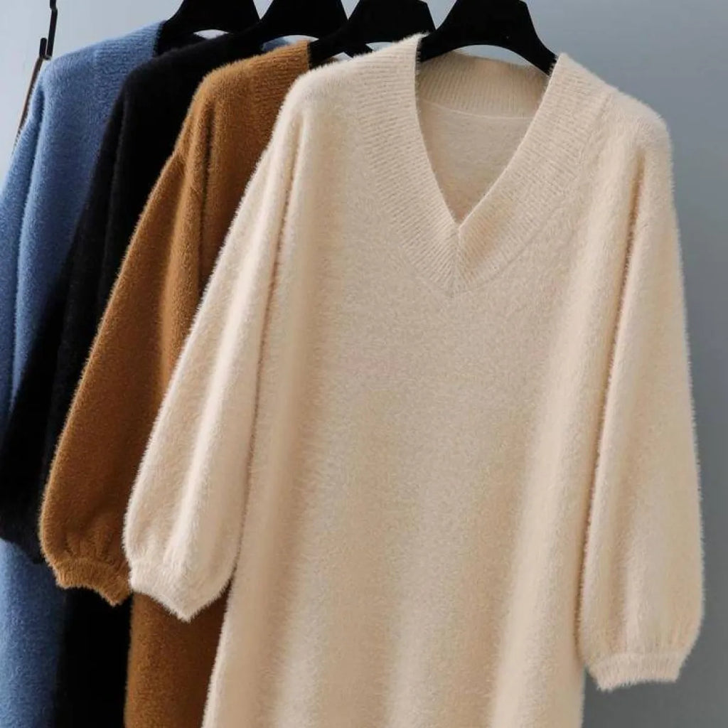V-Neck Sweater Dress