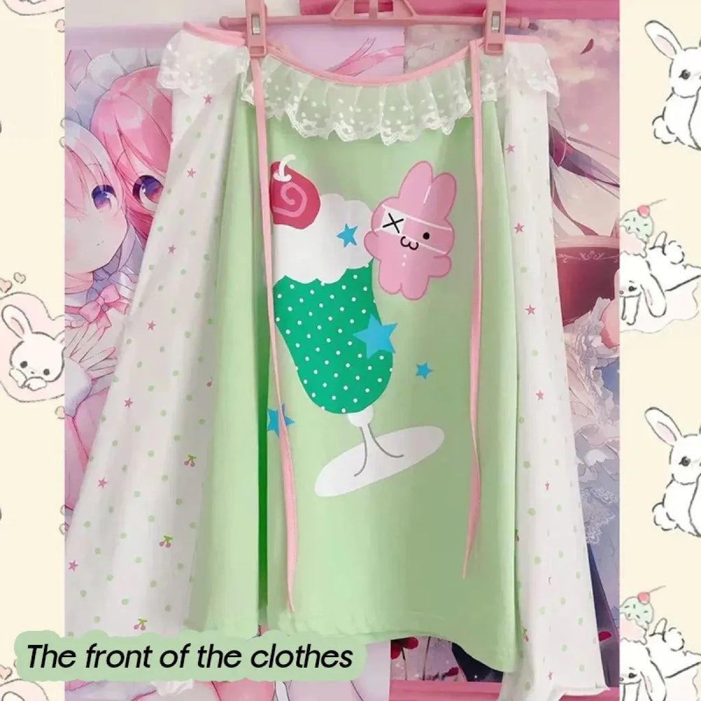Y2K Kawaii Harajuku Top – Lace Trim Long Sleeve Tee