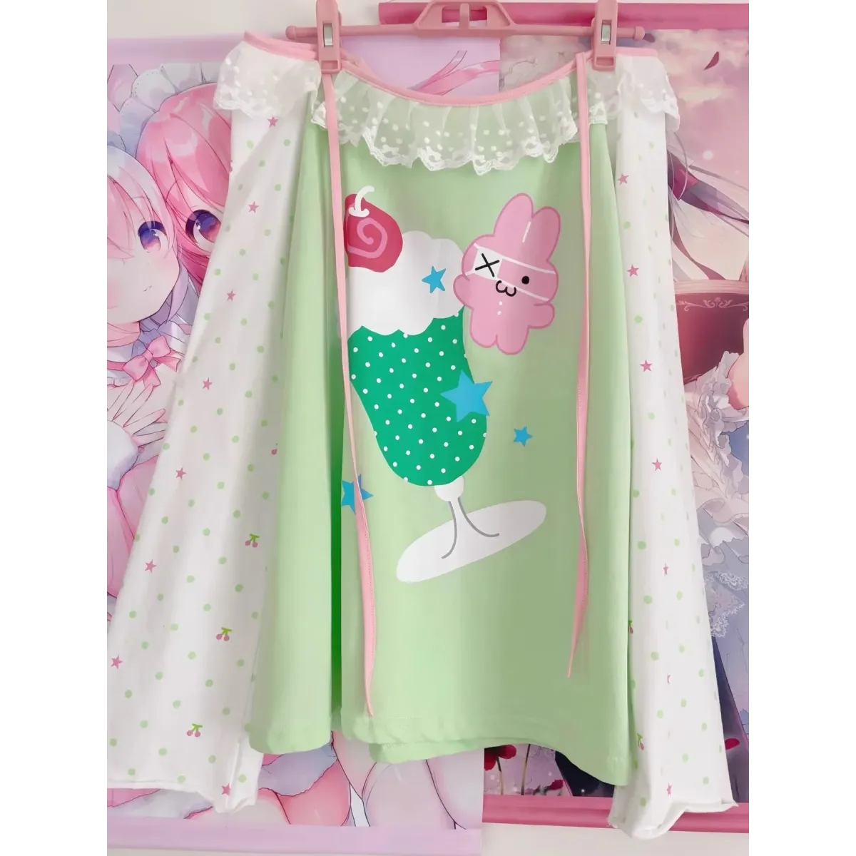 Y2K Kawaii Harajuku Top – Lace Trim Long Sleeve Tee
